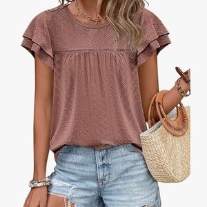 Pink Ruffled Short Sleeve Blouse